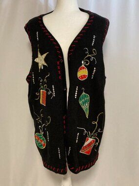 Holiday Editions Button Front Christmas Sweater Vest Size 3X Embellished 90s